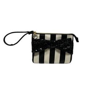 Betsy Johnson Black White Stripe Sequins Wristlet